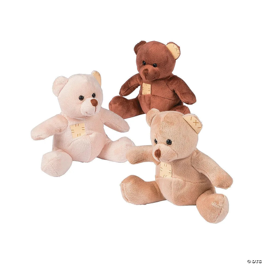 Plush suede teddy bears in pink, brown and tan
