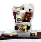 Send a gift basket delivery of: Vanilla Spa Care Package - spa baskets for women gift
