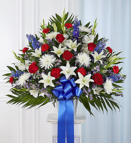 Heartfelt Sympathies Red, White & Blue Standing Basket