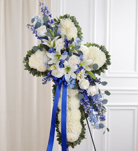Peace & Prayers Blue & White Standing Cross