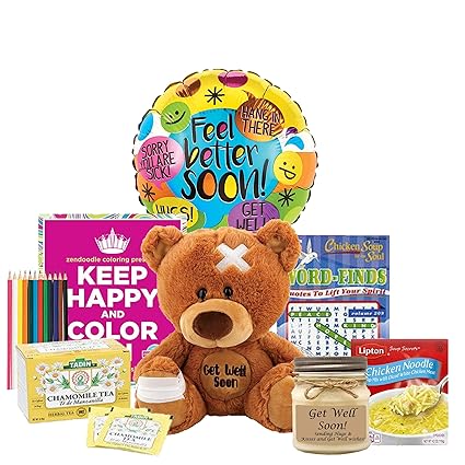 Send a gift basket delivery of: Sending Good Vibes Get Well care Package- get well soon gifts for women - get well soon gift basket - get well soon gifts