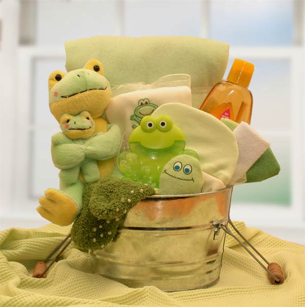 Send a gift basket delivery of: Little Pollywogs New Baby Bath Tub - baby bath set -  baby boy gift basket - new baby gift basket - baby gift baskets - baby shower gifts