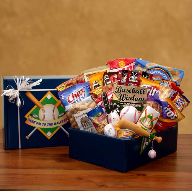 Send a gift basket delivery of: Take Em To The Ballpark Baseball Gift Pack - Baseball Gift