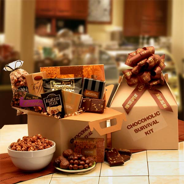 Send a gift basket delivery of: The Chocoholic's Survival Kit - Chocolate gift Basket