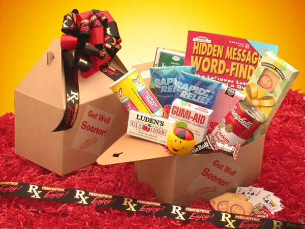 Send a gift basket delivery of: Get Well Sooner!  Care Package -  Sick care Package - Get well care package for sick friend