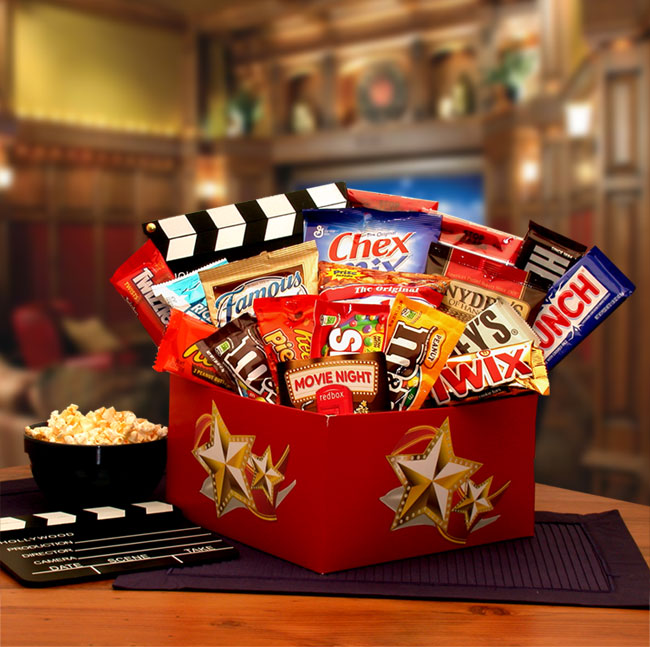 Send a gift basket delivery of: It's A Red Box Night Gift Box w- Red Box Gift Card - movie night gift baskets -  movie night - movie night gift baskets for families