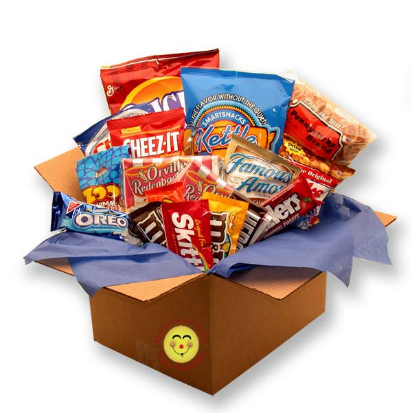 Send a gift basket delivery of: Snackdown Deluxe Snacks Care Package - Snack care package with candy and chocolate