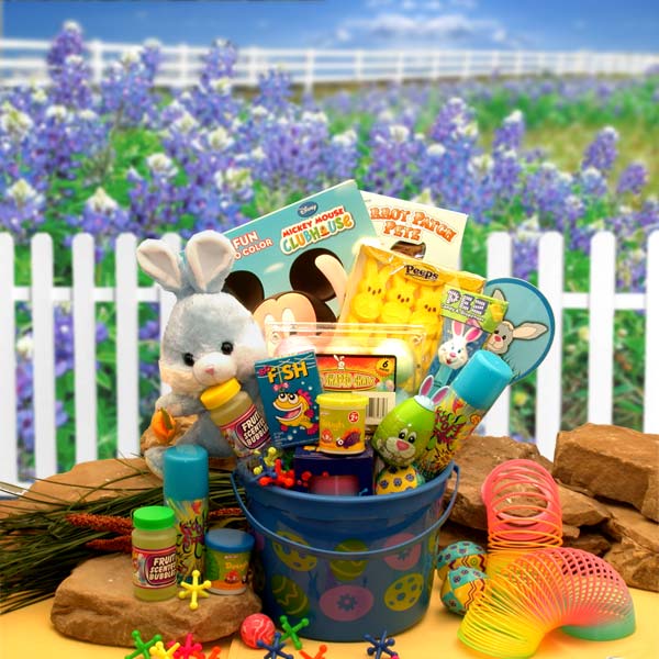 Send a gift basket delivery of: Little Bunny Blue Easter Fun Pail - Easter Basket for child