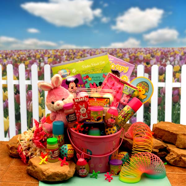 Send a gift basket delivery of: Little Pinkie Bunnies Easter Fun Pail  - Easter Basket for child