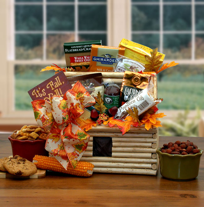 Send a gift basket delivery of: It's Fall Y'All Fall Log Cabin Gift- Thanksgiving gift basket - Fall gift basket