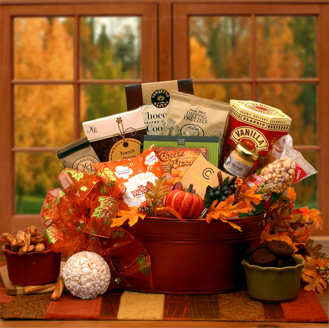 Send a gift basket delivery of: The Tastes of Fall Gourmet Gift Basket- Thanksgiving gift basket - Fall gift basket