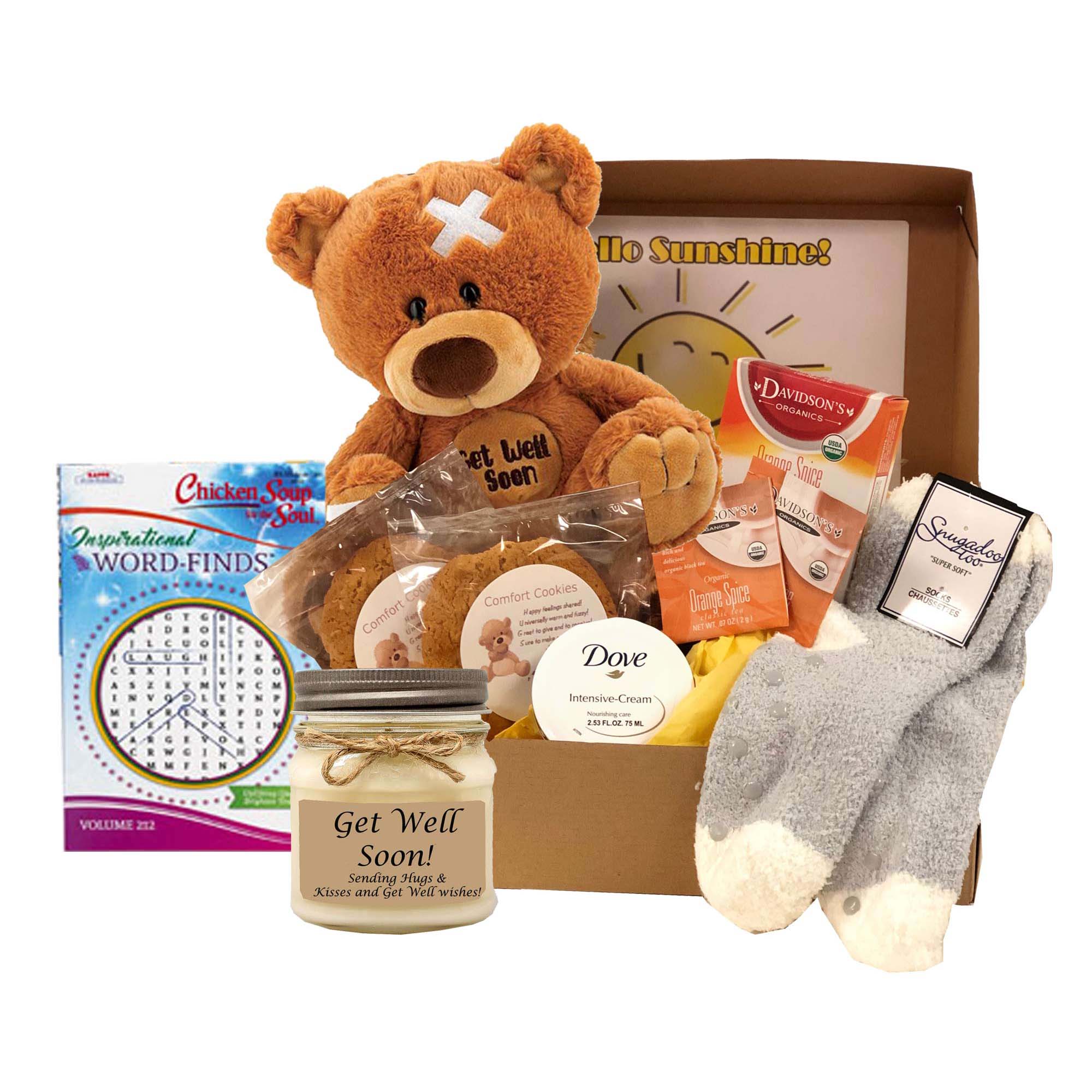 Send a gift basket delivery of: Get Well Gift of Sunshine Care Package- get well soon gifts for women - get well soon gift basket - get well soon gifts