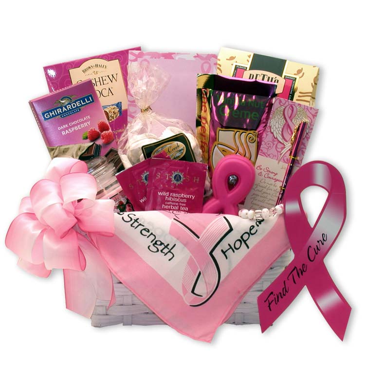 Send a gift basket delivery of: Find A Cure Breast Cancer Gift Basket - spa baskets for women gift - cancer gift