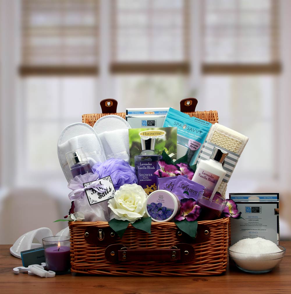 Send a gift basket delivery of: Lavender Spa Gift Hamper- spa baskets for women gift