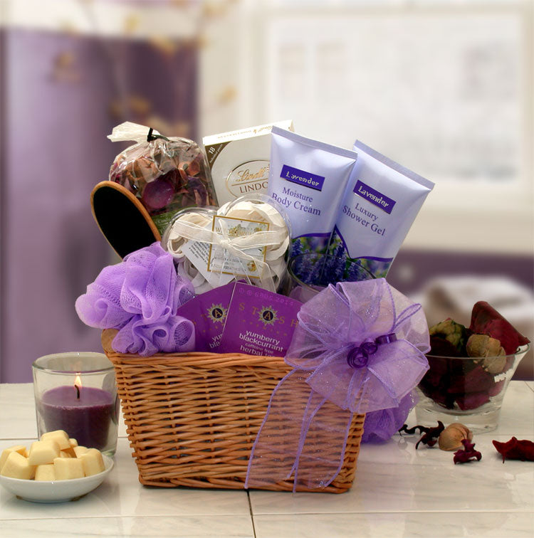 Send a gift basket delivery of: Lavender Relaxation Spa Gift Basket - spa baskets for women gift