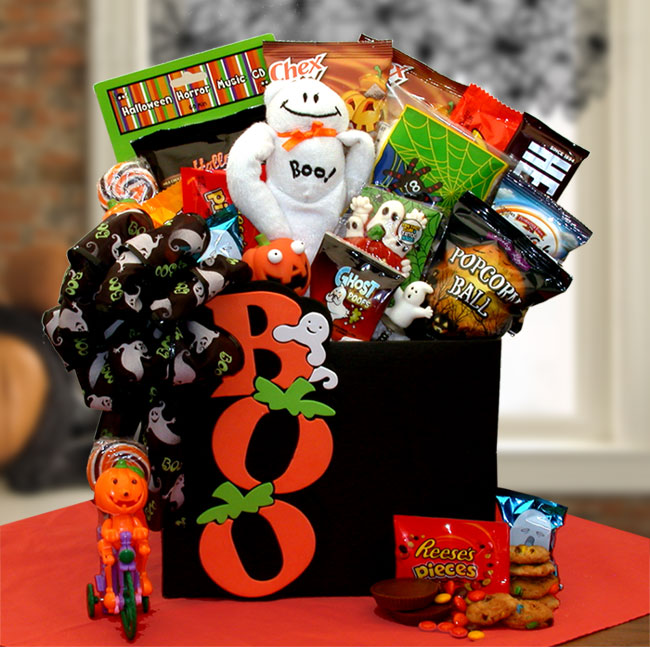 Send a gift basket delivery of: Boo To You Happy Halloween Gift Box- halloween gift basket