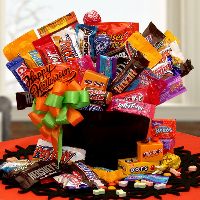 Send a gift basket delivery of: Happy Halloween Candy Cauldron Of Treats- halloween gift basket