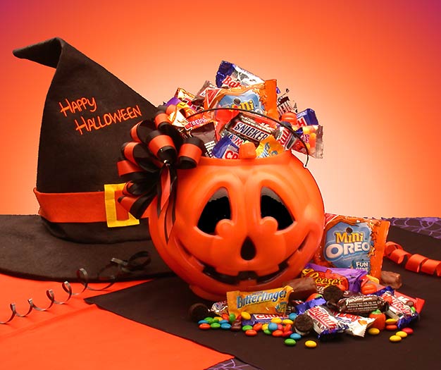 Send a gift basket delivery of: Tricks or Treats Halloween Goodies Pail - halloween gift pail