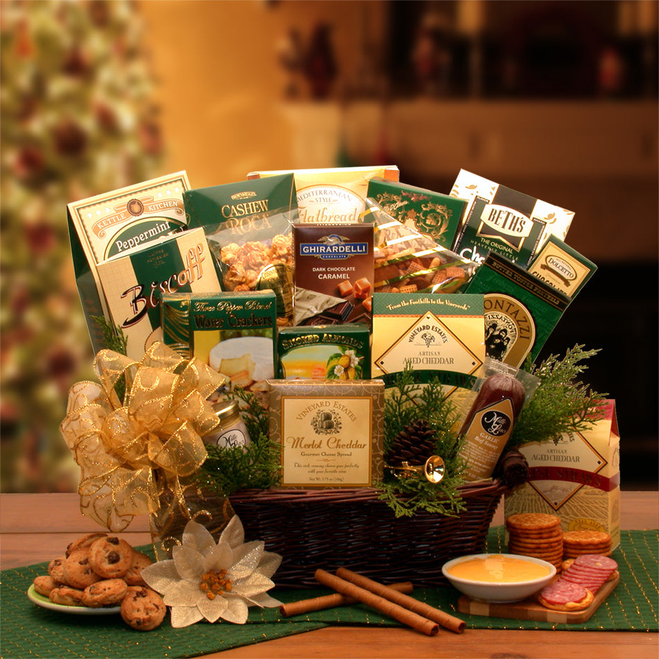 Send a gift basket delivery of: The Holiday Sampler Gift Basket- Christmas gift basket - Holiday Gift Basket