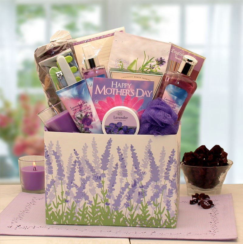 Send a gift basket delivery of: Mother's Day Moments Of Relaxation Lavender Spa Gift Box - gift for mom - Mother's Day gift