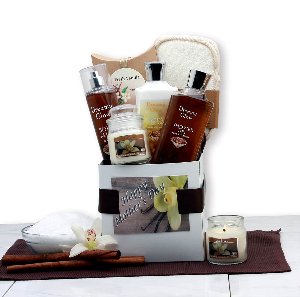 Send a gift basket delivery of: Mother's Day Vanilla Spa Care Package - gift for mom - Mother's Day gift