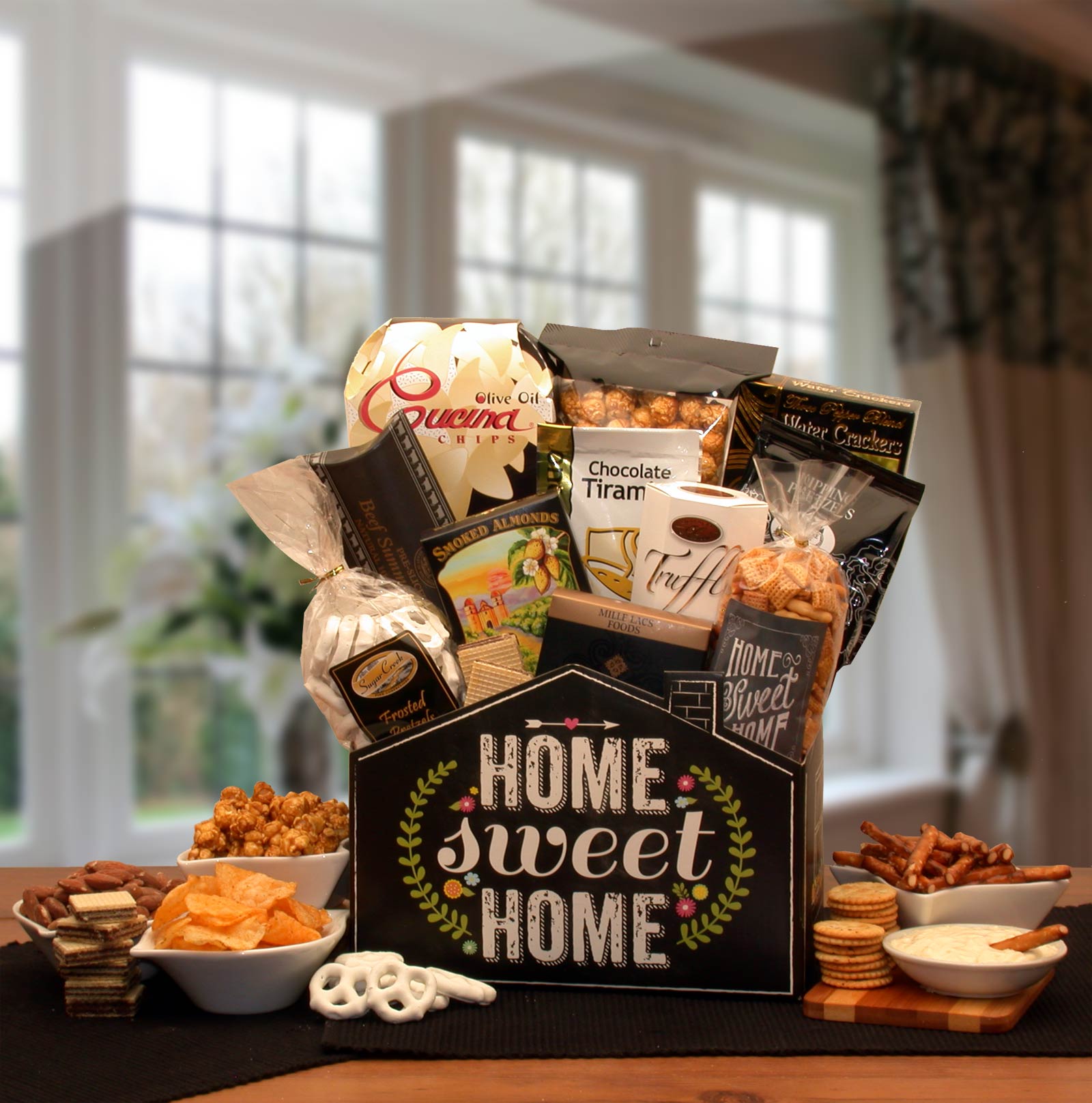 Send a gift basket delivery of: No Place Like Home Housewarming Gift Box- housewarming gift baskets - welcome basket