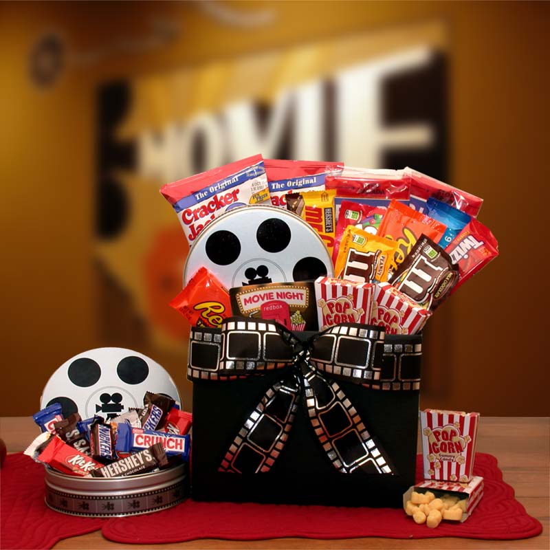 Send a gift basket delivery of: Movie Fest Gift Box w/ 10.00 RedBox Card- movie night gift baskets -  movie night - movie night gift baskets for families