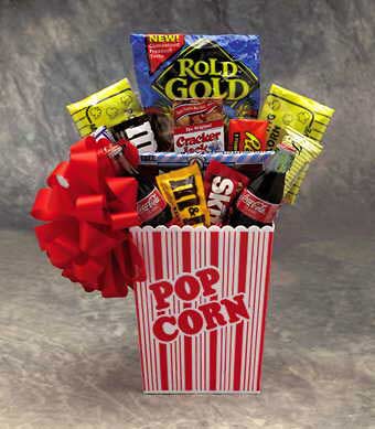 Send a gift basket delivery of: Popcorn Pack Snack Gift Basket- food gift basket