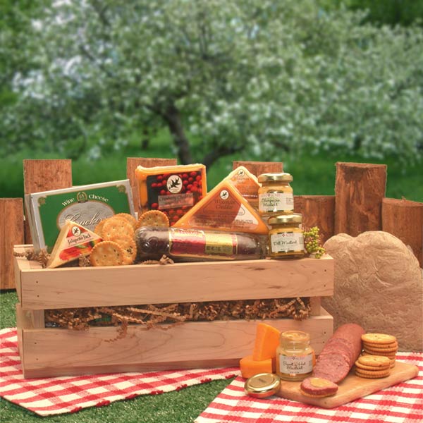 Send a gift basket delivery of: Signature Sausage & Cheese Crate - meat and cheese gift baskets