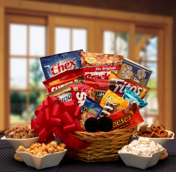 Send a gift basket delivery of: Snack Lovers Sampler Gift Basket- snack basket - snack gift basket