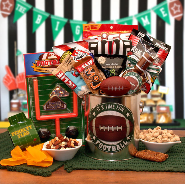 Send a gift basket delivery of: It's Football Time Gift Pail- gift for a man