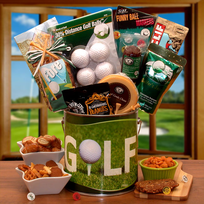 Send a gift basket delivery of: Fore! Golfers Gift Pail- gift for a man