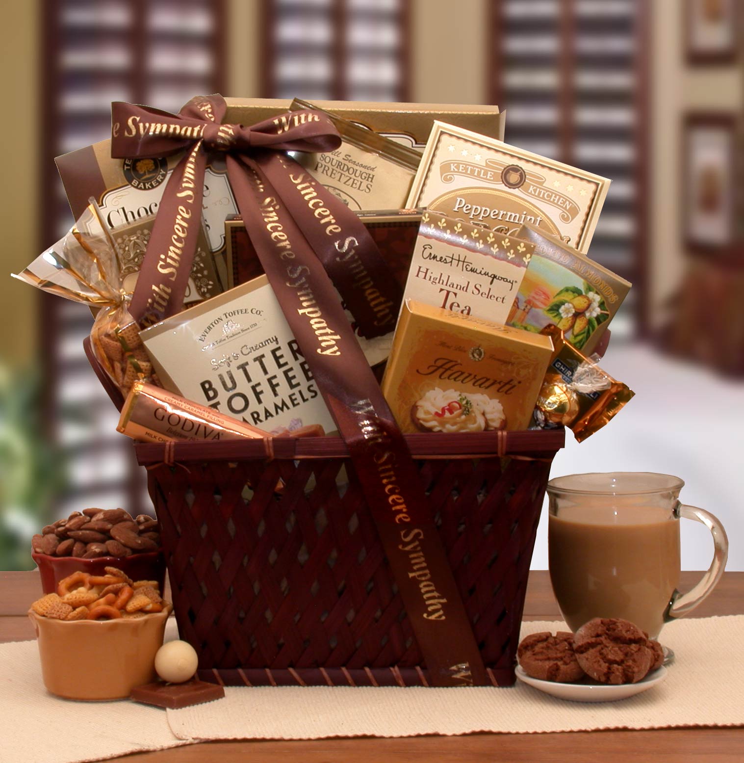 Send a gift basket delivery of: Sending Our Prayers Sympathy Gift Basket - sympathy gift baskets - sympathy baskets - condolences gift basket for loss