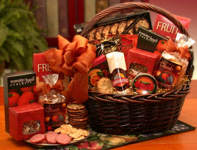 Send a gift basket delivery of: A Grand World Of Thanks Gourmet Gift Basket- corporate gift - thank you gift