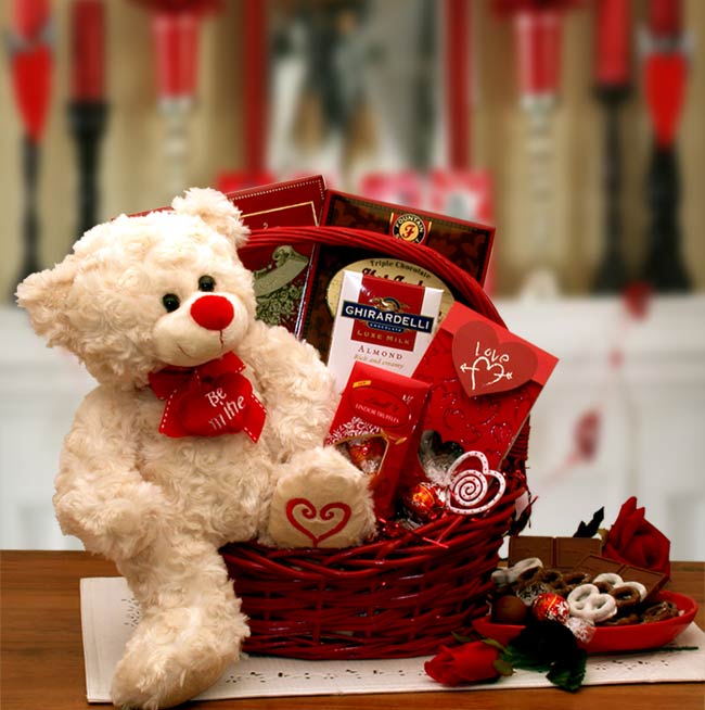 Send a gift basket delivery of: Say You'll Be Mine Valentine Gift Basket - valentines day candy - valentines day gifts  - valentines day gifts for him - valentines day gifts for her