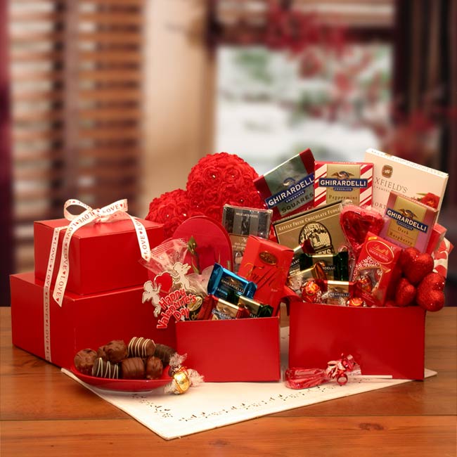 Send a gift basket delivery of: Ghirardelli Treats Chocolate Tower - valentines day candy - valentines day gifts - chocolate care package