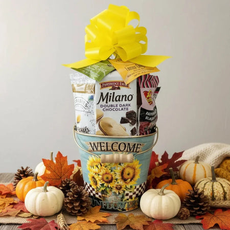 Welcome Sunflower Small Gift Tin Basket
